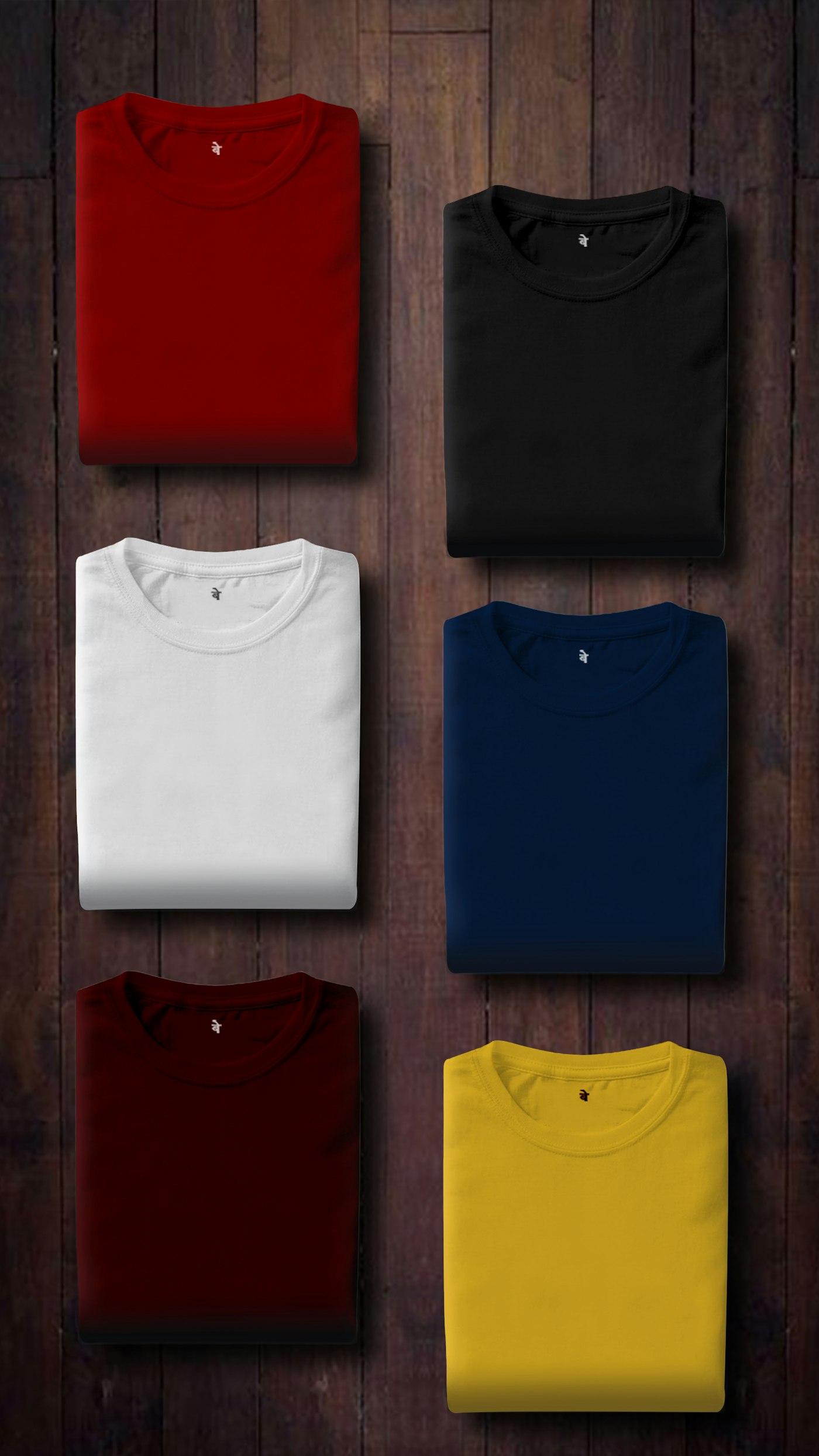 T-shirt personalizzabili piegate in sei colori diversi