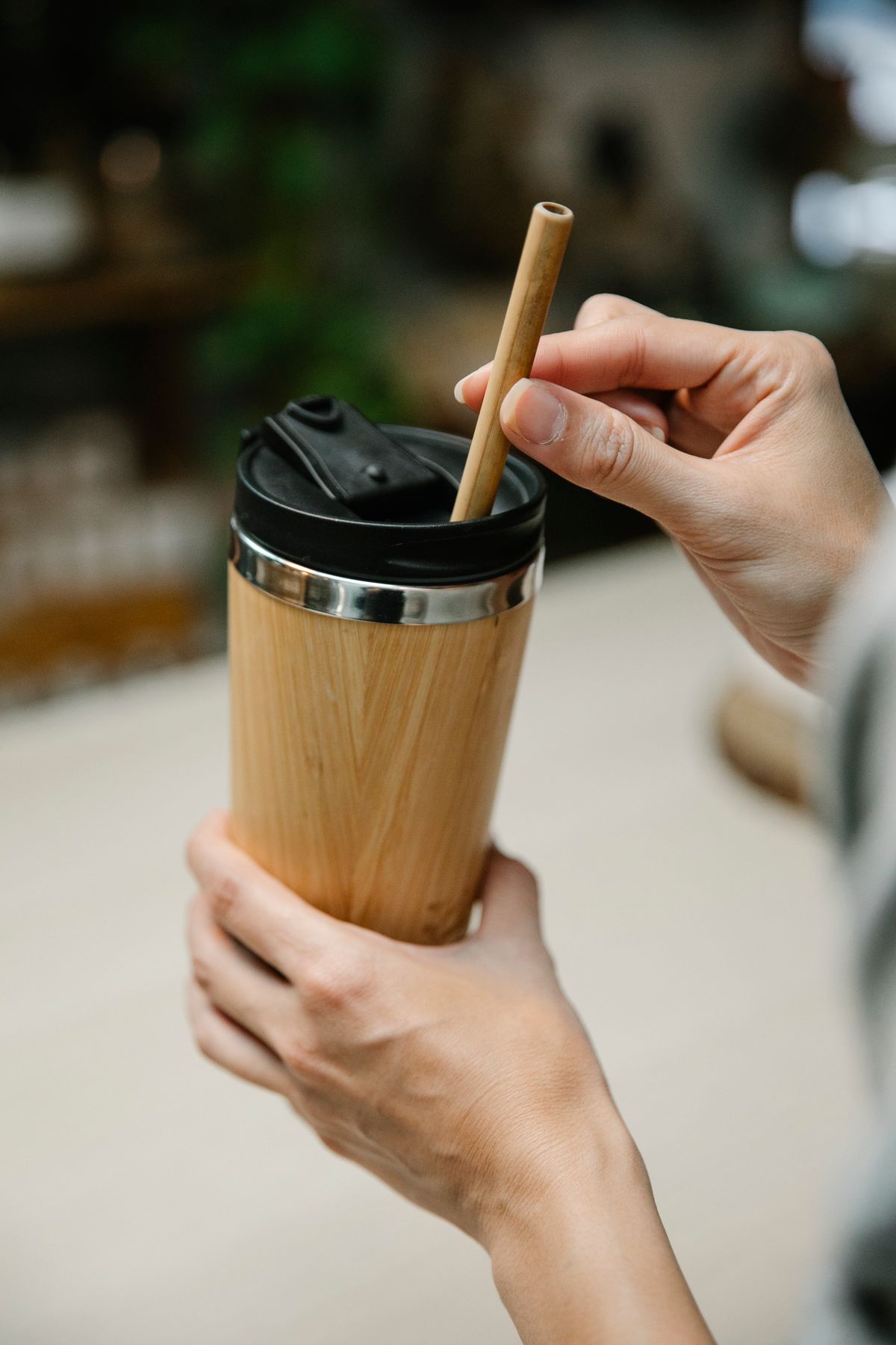 Tazza da viaggio in bambù con cannuccia riutilizzabile